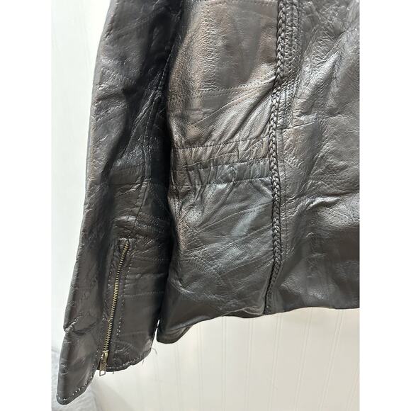 Andrew Michael Black Leather Jacket Size 1XL Quilted Pattern-Rope Accent- Moto - Picture 8 of 11